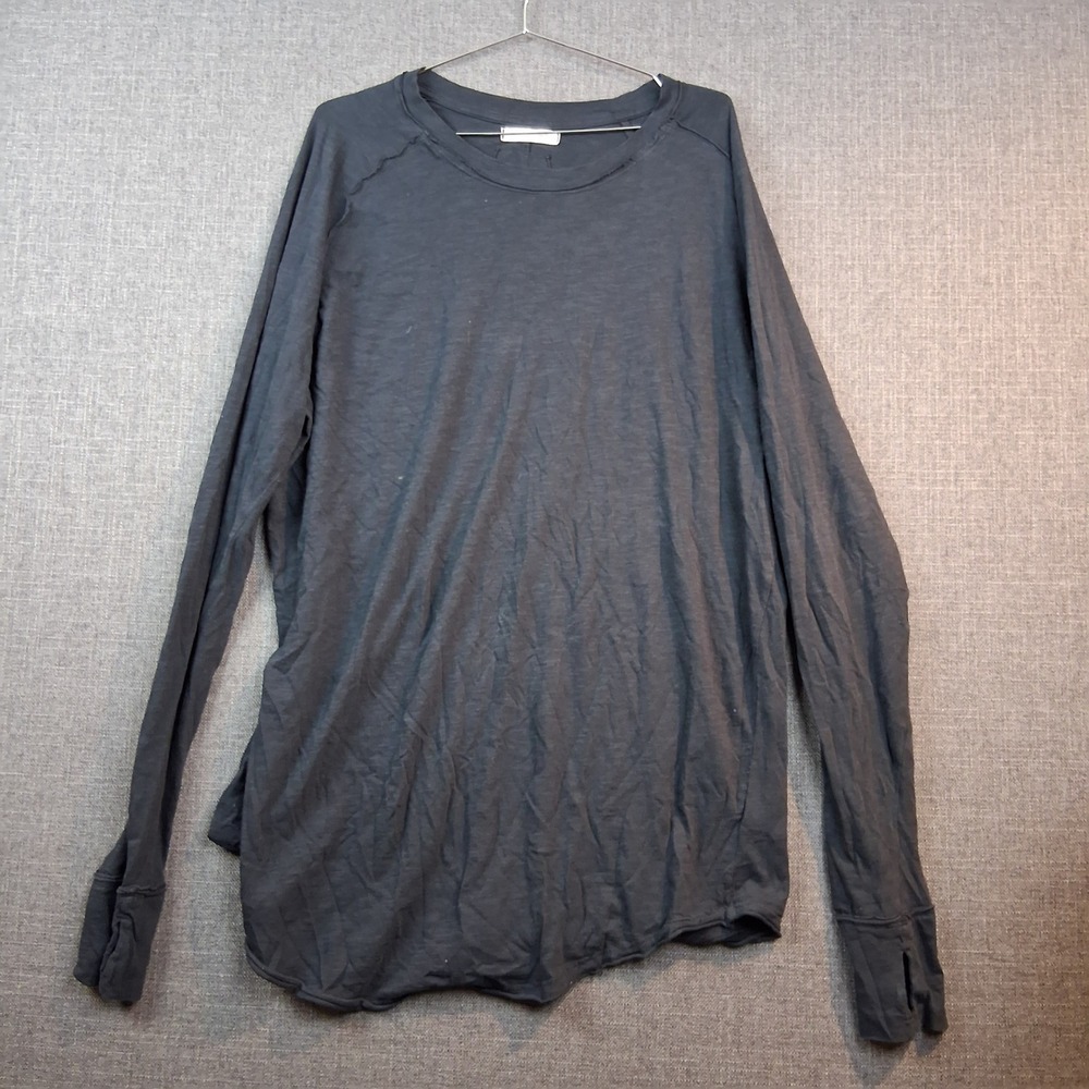 Free People We The Free Charcoal Black Slub Knit Thumbhole Tee XL 0674